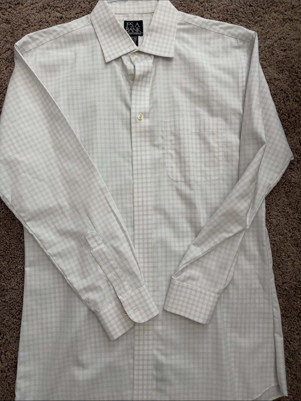 Jos. A. Bank White Shirt with Light Gray Windowpane Plaid